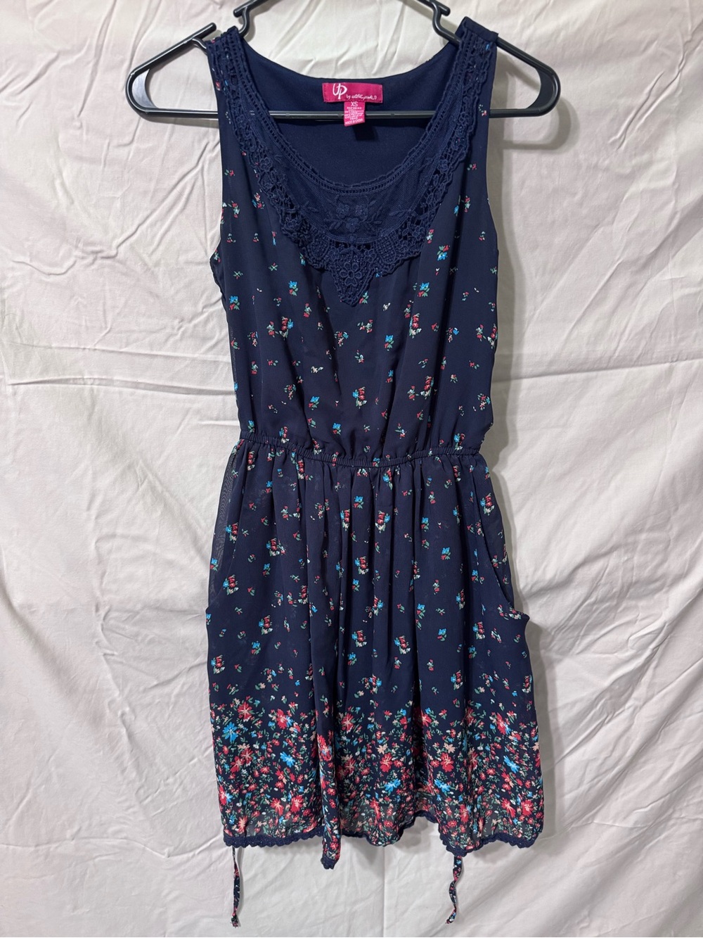 Ultra Pink Navy Floral Mini Dress with Coral & Teal Accents